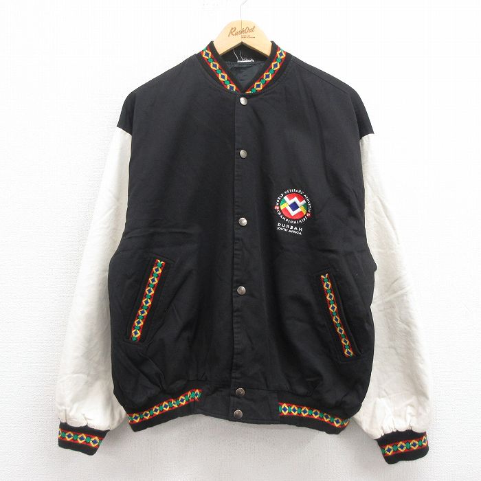 XL★古着 長袖 ジャケット メンズ 90年代 90s サウスアフリカ ツートンカラー 黒 ブラック 25aug30 中古 アウター ジャンパー ブルゾン