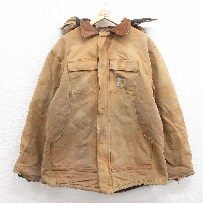 XL★古着 カーハート Carhartt 長袖 トラディショナル ジャケット コート パーカー メンズ 90年代 90s ダック地 大きいサイズ USA製 茶 ブラウン 内側キルティング 25sep02 中古 アウター ジャンパー ブルゾン