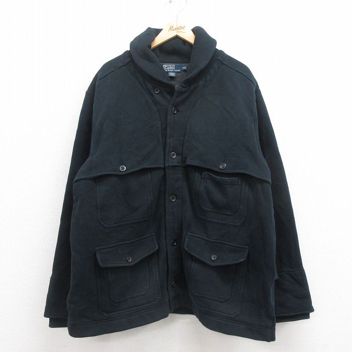 XL★古着 ラルフローレン Ralph Lauren 長袖 ブランド ジャケット メンズ 90年代 90s ハンティング スウェット地 ショールカラー 黒 ブラック 【spe】 25sep02 中古 アウター ジャンパー ブルゾン