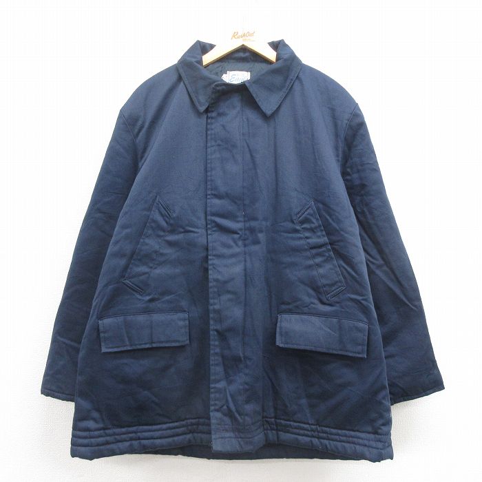 XL★古着 長袖 ジャケット コート メンズ 80年代 80s ロング丈 大きいサイズ 紺 ネイビー 内側キルティング 25sep04 中古 アウター ジャンパー ブルゾン