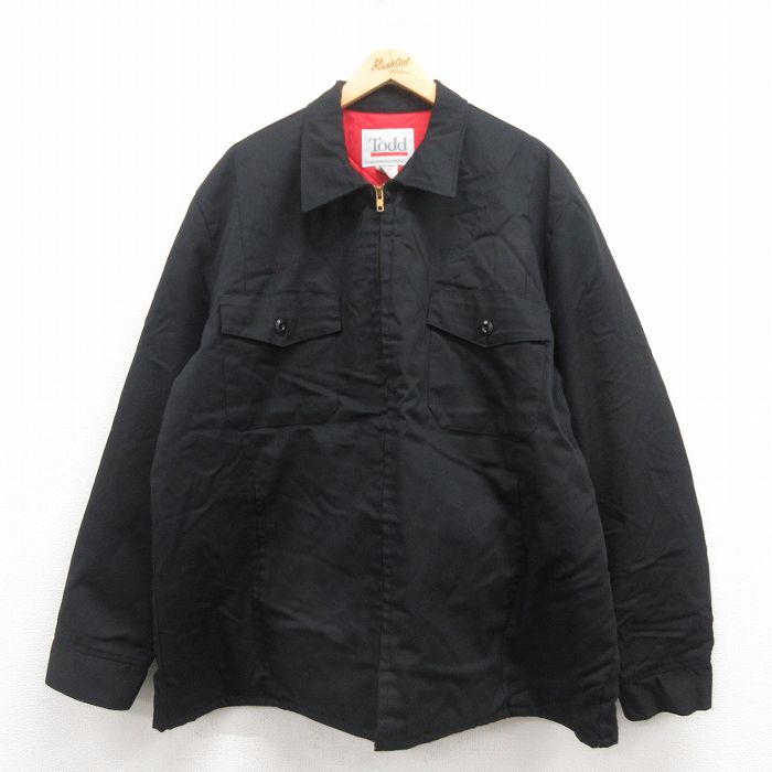 XL★古着 長袖 ワーク ジャケット メンズ 90年代 90s 大きいサイズ USA製 黒 ブラック 内側キルティング 25sep04 中古 アウター ジャンパー ブルゾン