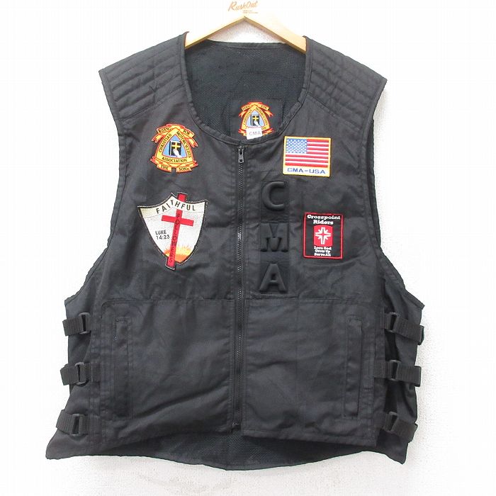 XL★古着 ベスト メンズ MOTORCYCLISTS 黒 ブラック 25sep10 中古 アウター