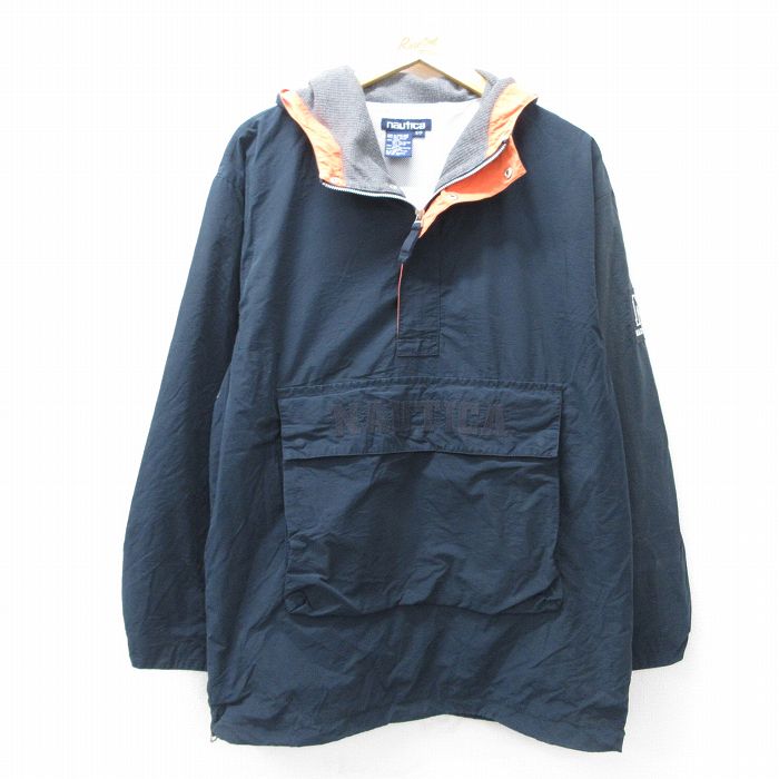 XL★古着 ノーティカ NAUTICA 長袖 ブランド ハーフジップ ジャケット アノラック パーカー メンズ 90年代 90s ビッグロゴ 黒 ブラック 【spe】 25sep19 中古 アウター ジャンパー ブルゾン