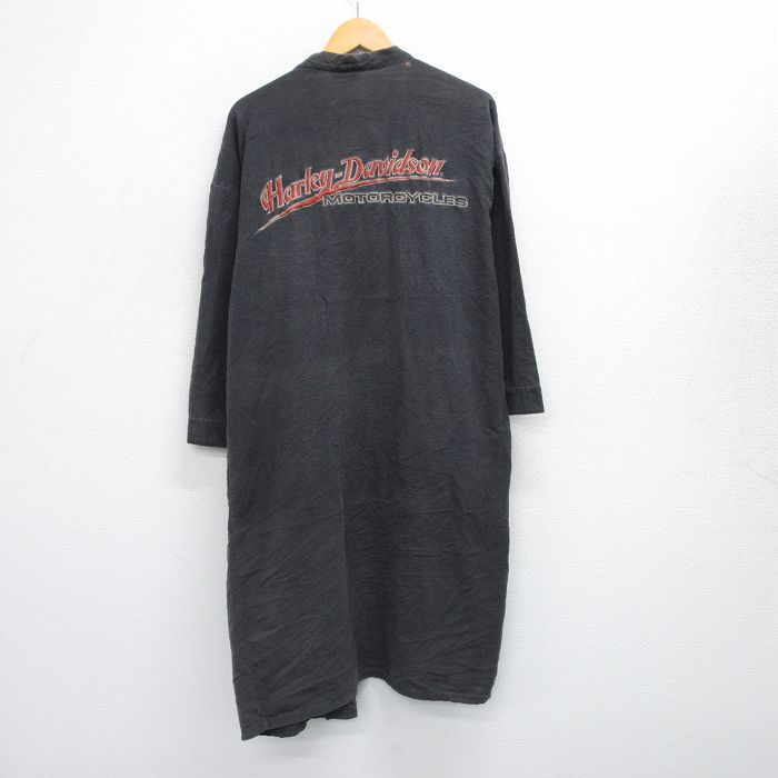 XL★古着 ハーレーダビッドソン Harley Davidson 長袖 ガウン メンズ 大きいサイズ ロング丈 コットン 黒 ブラック 【spe】 25sep24 中古 アウター