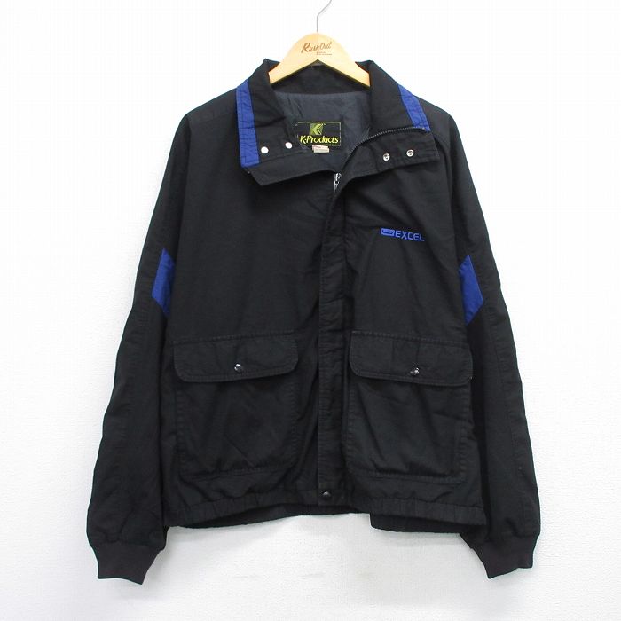 XL★古着 長袖 ジャケット メンズ 90年代 90s エクセル 大きいサイズ USA製 黒 ブラック 25sep24 中古 アウター ジャンパー ブルゾン