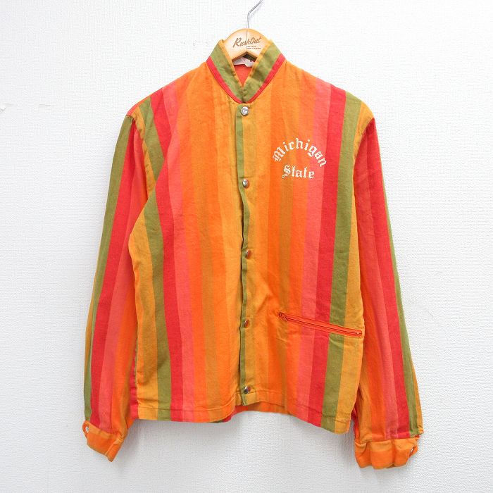 M★古着 チャンピオン Champion 長袖 ジャケット メンズ 60年代 60s ランナーズタグ ミシガン コットン オレンジ他 ストライプ 【spe】 25sep25 中古 アウター ジャンパー ブルゾン