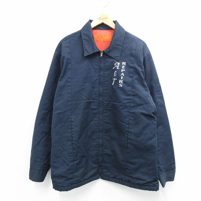 XL★古着 ディッキーズ Dickies 長袖 ワーク ジャケット メンズ 90年代 90s MARINE 大きいサイズ USA製 濃紺 ネイビー 内側キルティング 25sep25 中古 アウター ジャンパー ブルゾン