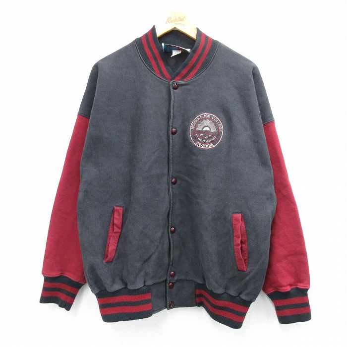 XL★古着 長袖 スウェット ジャケット メンズ 90年代 90s MOREHOUSE ツートンカラー 大きいサイズ USA製 黒他 ブラック 【spe】 25sep25 中古 アウター ジャンパー ブルゾン