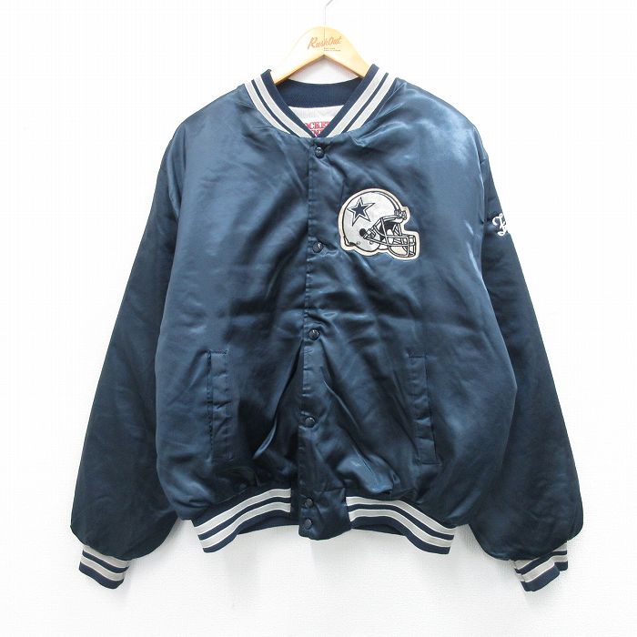 XL★古着 長袖 ナイロン ジャケット メンズ 90年代 90s NFL ダラスカウボーイズ 大きいサイズ 紺他 ネイビー アメフト スーパーボウル 25sep25 中古 アウター ジャンパー ブルゾン