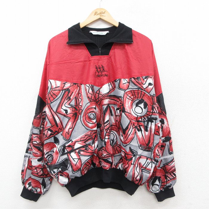 XL★古着 長袖 ハーフジップ ジャケット メンズ 90年代 90s マラソン 大きいサイズ 赤他 レッド 25sep26 中古 アウター ジャンパー ブルゾン