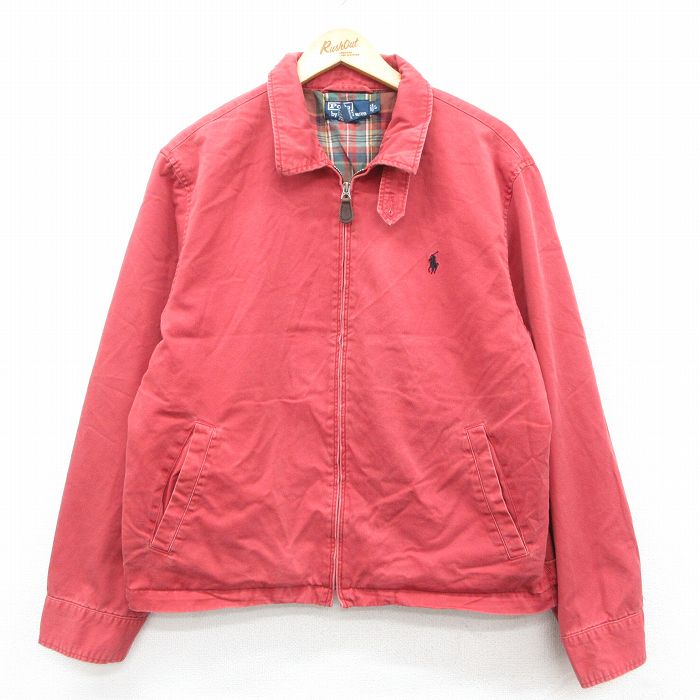 L★古着 ラルフローレン Ralph Lauren 長袖 ブランド ジャケット スイングトップ メンズ 90年代 90s ワンポイントロゴ コットン 赤系 レッド 内側フランネル 【spe】 25sep26 中古 アウター ジャンパー ブルゾン