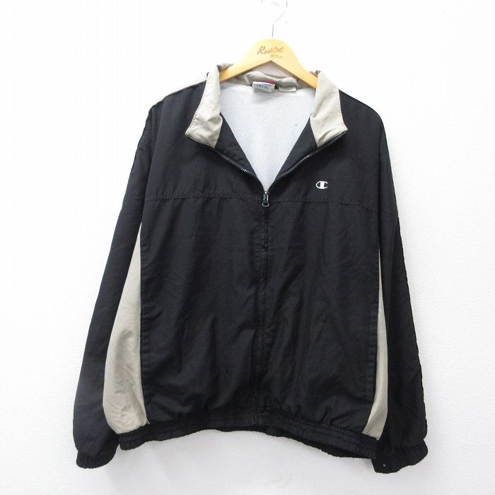 XL★古着 チャンピオン Champion 長袖 ジャケット メンズ 00年代 00s ワンポイントロゴ 大きいサイズ 黒 ブラック 内側メッシュ 25sep27 中古 アウター ジャンパー ブルゾン