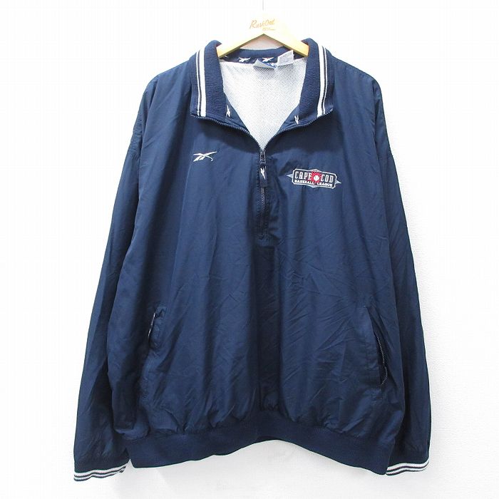 XL★古着 リーボック REEBOK 長袖 ハーフジップ ジャケット メンズ 00年代 00s ワンポイントロゴ ケープコッド ベースボール 大きいサイズ 紺 ネイビー 内側メッシュ 25sep27 中古 アウター ジャンパー ブルゾン