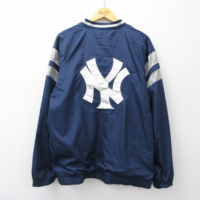 XL★古着 長袖 ジャケット メンズ MLB ニューヨークヤンキース 大きいサイズ Vネック 紺 ネイビー メジャーリーグ ベースボール 野球 25sep27 中古 アウター ジャンパー ブルゾン