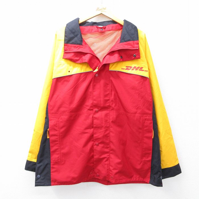 XL★古着 長袖 ジャケット パーカー メンズ DHL ラグラン リフレクター 大きいサイズ 赤他 レッド 内側メッシュ 25sep27 中古 アウター ジャンパー ブルゾン