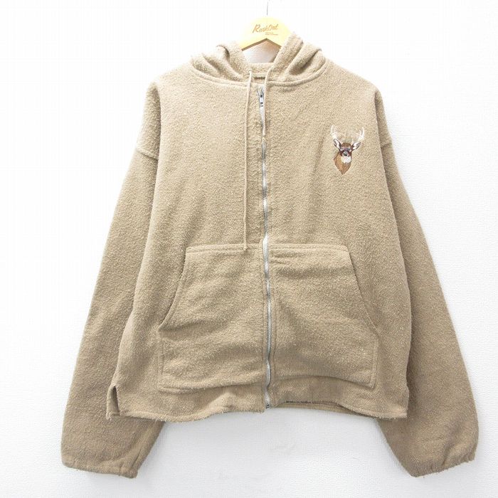 XL★古着 EARTH RAGZ 長袖 ジャケット パーカー メンズ 90年代 90s シカ ベージュ系 カーキ 25sep29 中古 アウター ジャンパー ブルゾン
