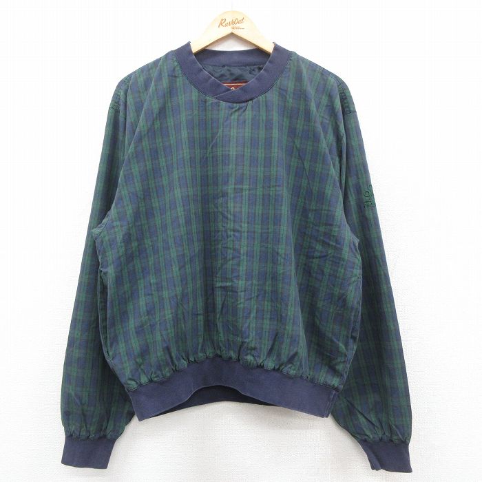 XL★古着 長袖 ジャケット メンズ クルーネック 緑他 グリーン タータン チェック ブラックウォッチ 25sep30 中古 アウター ジャンパー ブルゾン