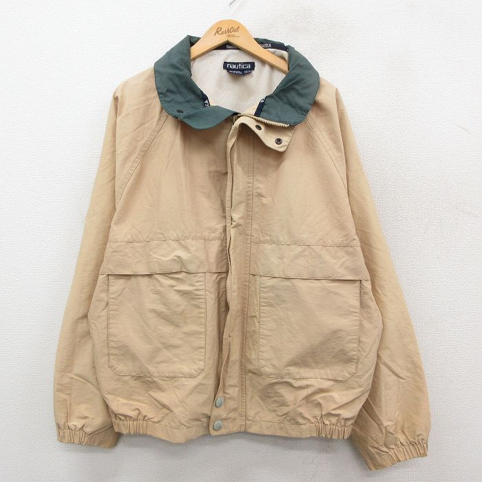 XL★古着 ノーティカ NAUTICA 長袖 ブランド ジャケット メンズ 90年代 90s ラグラン 大きいサイズ ベージュ系他 カーキ 内側メッシュ 25sep30 中古 アウター ジャンパー ブルゾン
