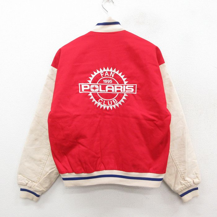 L★古着 長袖 ジャケット スタジャン メンズ 90年代 90s POLARIS 赤他 レッド 内側キルティング 25sep30 中古 アウター ジャンパー ブルゾン
