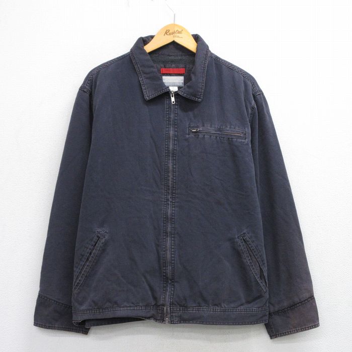 XL★古着 オールドネイビー OLD NAVY 長袖 ジャケット メンズ ダック地 大きいサイズ コットン 濃紺 ネイビー 内側フリース 25oct03 中古 アウター ジャンパー ブルゾン