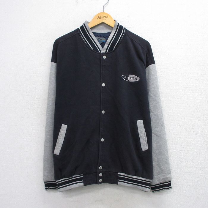 XL★古着 長袖 ジャケット メンズ ラスベガス ツートンカラー 大きいサイズ 黒他 ブラック 25oct03 中古 アウター ジャンパー ブルゾン