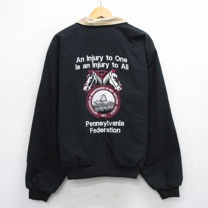 XL★古着 キングルイ 長袖 ジャケット メンズ 90年代 90s 馬 ダック地 大きいサイズ コットン USA製 黒 ブラック 内側キルティング 【spe】 25oct03 中古 アウター ジャンパー ブルゾン