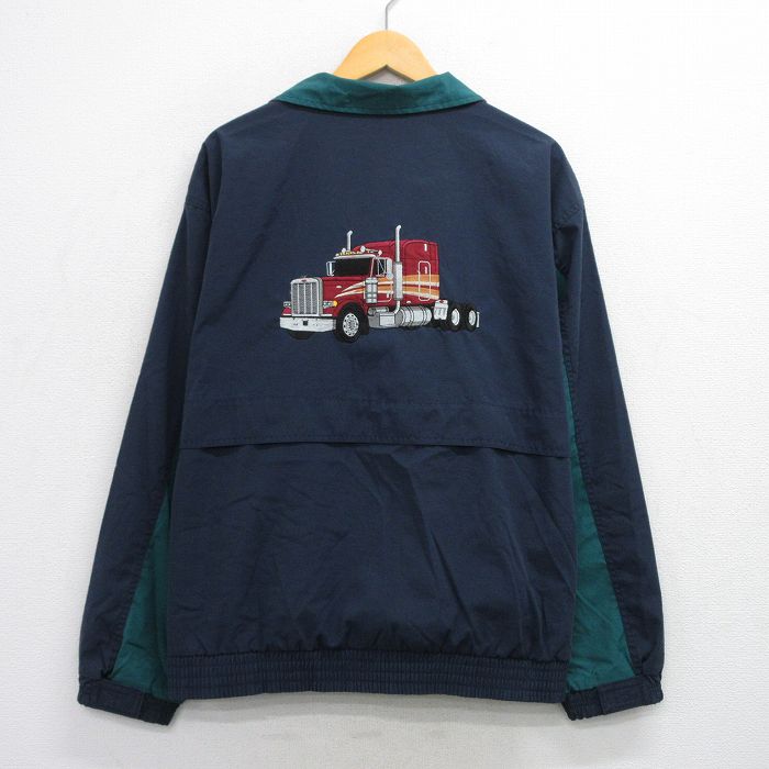 XL★古着 長袖 ジャケット メンズ 90年代 90s トラック 刺繍 大きいサイズ 濃紺 ネイビー 25oct10 中古 アウター ジャンパー ブルゾン