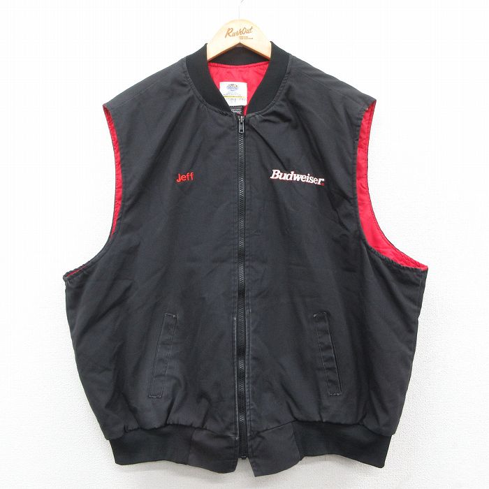 XL★古着 ベスト メンズ 90年代 90s バドワイザー ダック地 シンサレート 大きいサイズ USA製 黒 ブラック 【spe】 25oct10 中古 アウター