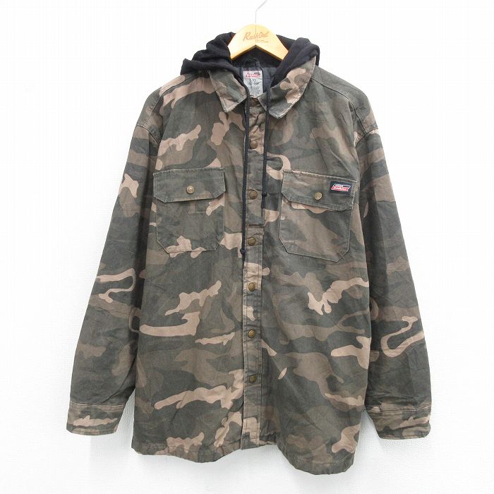 【20%OFF】XL★古着 ディッキーズ Dickies 長袖 ジャケット パーカー メンズ ダック地 ヒジ当て 茶他 ブラウン 迷彩 内側キルティング 25oct10 中古 アウター ジャンパー ブルゾン