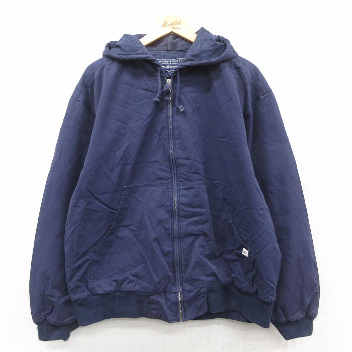 XL★古着 アバクロンビー Abercrombie&fitch 長袖 ジャケット パーカー メンズ 00年代 00s ダック地 大きいサイズ コットン 紺 ネイビー 内側サーマル 【spe】 25oct11 中古 アウター ジャンパー ブルゾン