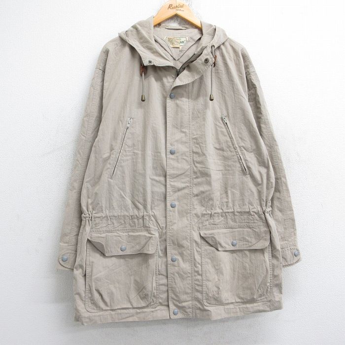 XL★古着 エルエルビーン LLBEAN 長袖 ジャケット パーカー メンズ 80年代 80s 大きいサイズ ロング丈 ベージュ カーキ 25oct14 中古 アウター ジャンパー ブルゾン
