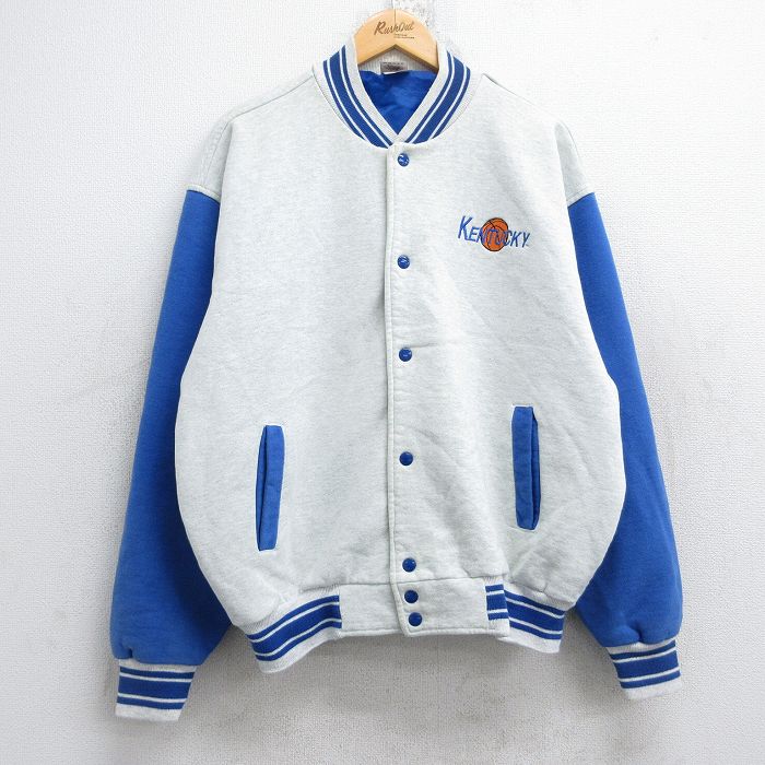 XL★古着 フルーツオブザルーム 長袖 ジャケット スタジャン メンズ 00年代 00s ケンタッキー バスケットボール ツートンカラー 大きいサイズ 薄グレー 霜降り他 25oct14 中古 アウター ジャンパー ブルゾン