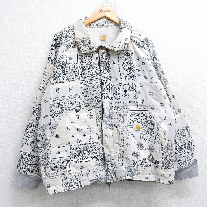 XL★古着 カーハート Carhartt 長袖 ジャケット メンズ ペイズリー柄 パッチワーク ラグラン 大きいサイズ 白他 ホワイト 【spe】 25oct14 中古 アウター ジャンパー ブルゾン