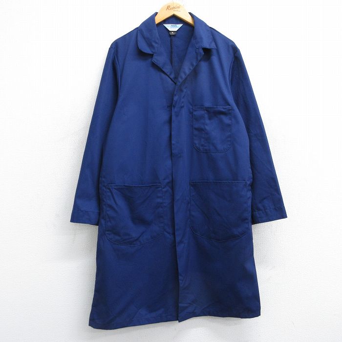 M★古着 シアーズ 長袖 ショップコート メンズ 80年代 80s ロング丈 開襟 オープンカラー 紺 ネイビー 25oct14 中古 アウター