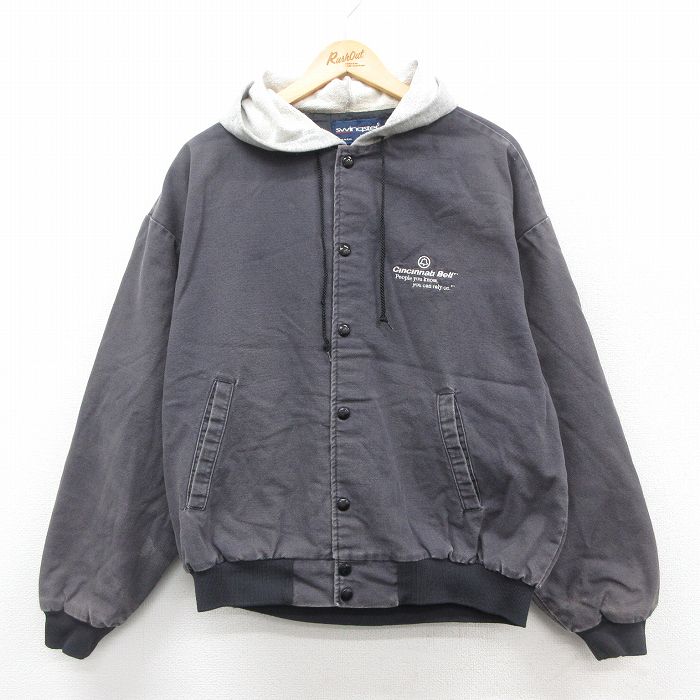 XL★古着 スイングスター 長袖 ジャケット パーカー メンズ 90年代 90s Cincinnati Bell 濃グレー他 内側キルティング 25oct15 中古 アウター ジャンパー ブルゾン
