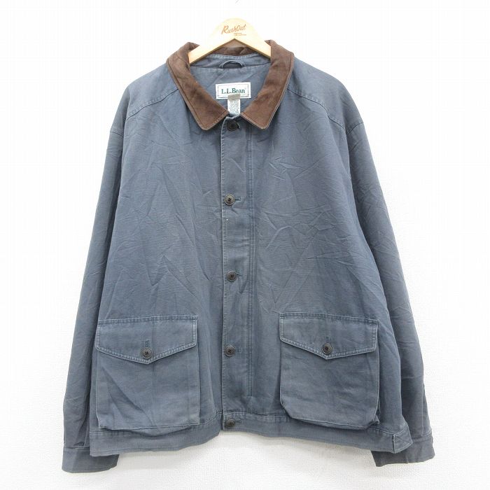 XL★古着 エルエルビーン LLBEAN 長袖 ジャケット メンズ 90年代 90s 襟レザー 大きいサイズ 濃グレー 25oct16 中古 アウター ジャンパー ブルゾン