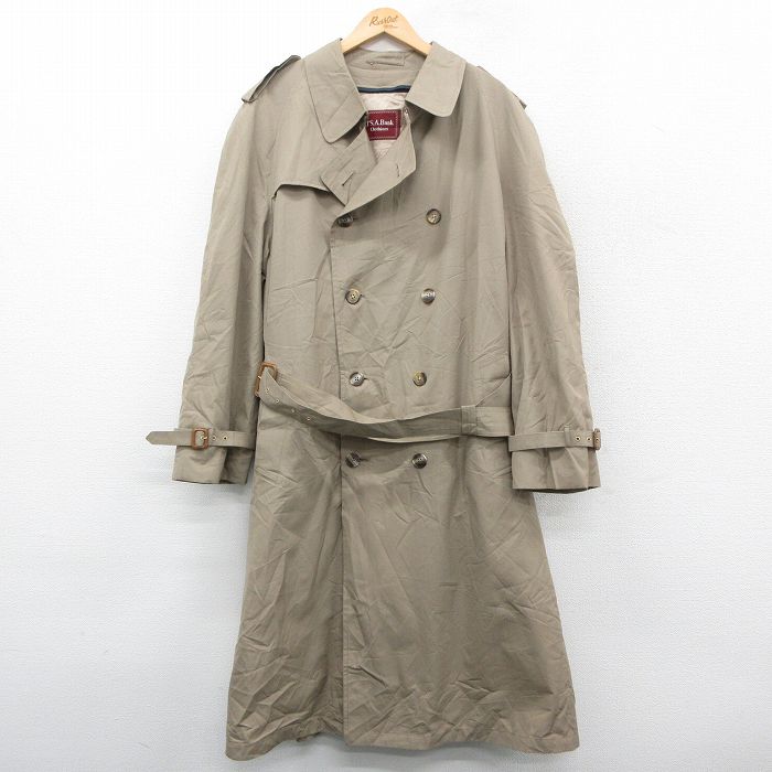 XL★古着 JOS A BANK 長袖 トレンチ コート メンズ 90年代 90s 大きいサイズ ロング丈 ベージュ カーキ 内側ウール 25oct16 中古 アウター