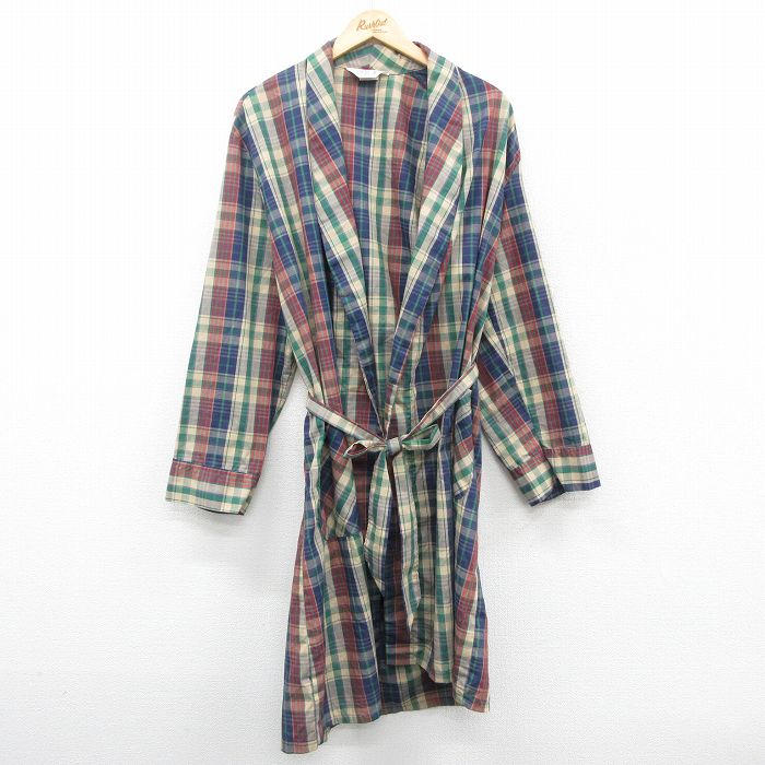 XL★古着 JCペニー 長袖 ガウン メンズ 80年代 80s ロング丈 ベージュ他 カーキ チェック 【spe】 25oct20 中古 アウター