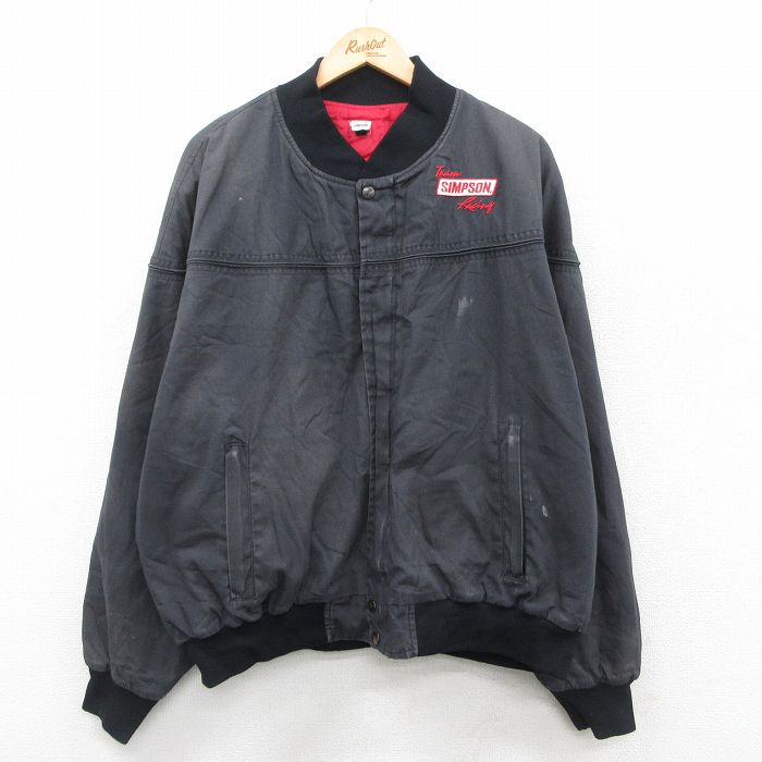 XL★古着 長袖 ダービー ジャケット メンズ 80年代 80s シンプソン レーシング 大きいサイズ USA製 タロン 黒 ブラック 【spe】 25oct21 中古 アウター ジャンパー ブルゾン