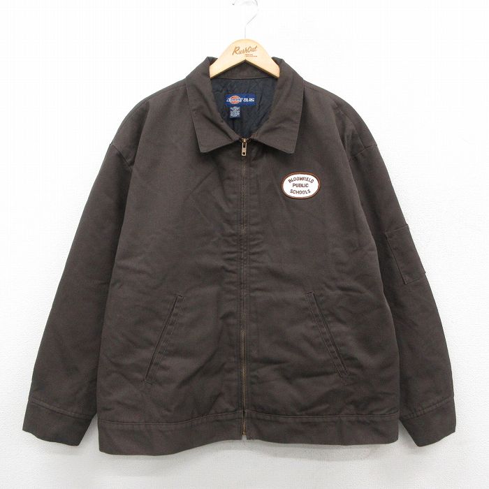 XL★古着 ディッキーズ Dickies 長袖 ワーク ジャケット メンズ 00年代 00s ワッペン 大きいサイズ 茶 ブラウン 内側キルティング 25oct21 中古 アウター ジャンパー ブルゾン