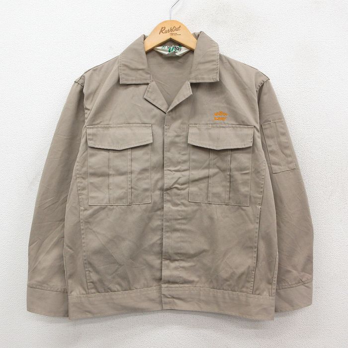 M★古着 長袖 ワーク ジャケット メンズ 80年代 80s ACOMA 開襟 オープンカラー ベージュ カーキ 25oct21 中古 アウター ジャンパー ブルゾン