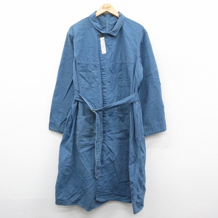 【50%OFF】80s ガウン ヘリンボーン ネイビー L | 古着