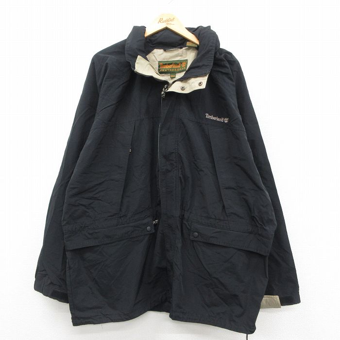 XL★古着 ティンバーランド 長袖 ジャケット メンズ 00年代 00s ワンポイントロゴ ラグラン 大きいサイズ ロング丈 黒 ブラック 25oct22 中古 アウター ジャンパー ブルゾン
