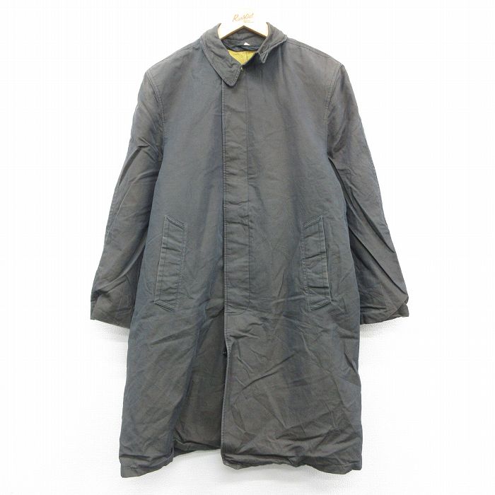 L★古着 長袖 コート メンズ ロング丈 濃緑 グリーン 25oct24 中古 アウター