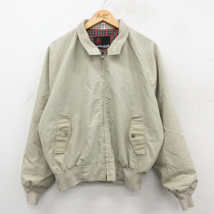 XL★古着 長袖 ジャケット スイングトップ メンズ 90年代 90s ラグラン 大きいサイズ USA製 ベージュ カーキ 25oct25 中古 アウター ジャンパー ブルゾン