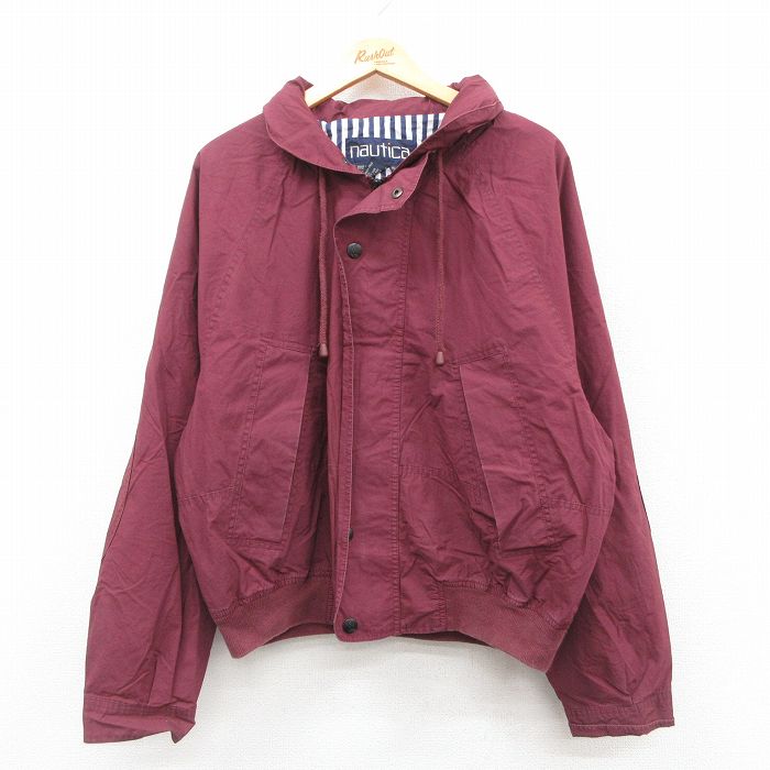 XL★古着 ノーティカ NAUTICA 長袖 ブランド ジャケット メンズ 90年代 90s ラグラン ヒジ当て 大きいサイズ コットン エンジ 25oct25 中古 アウター ジャンパー ブルゾン