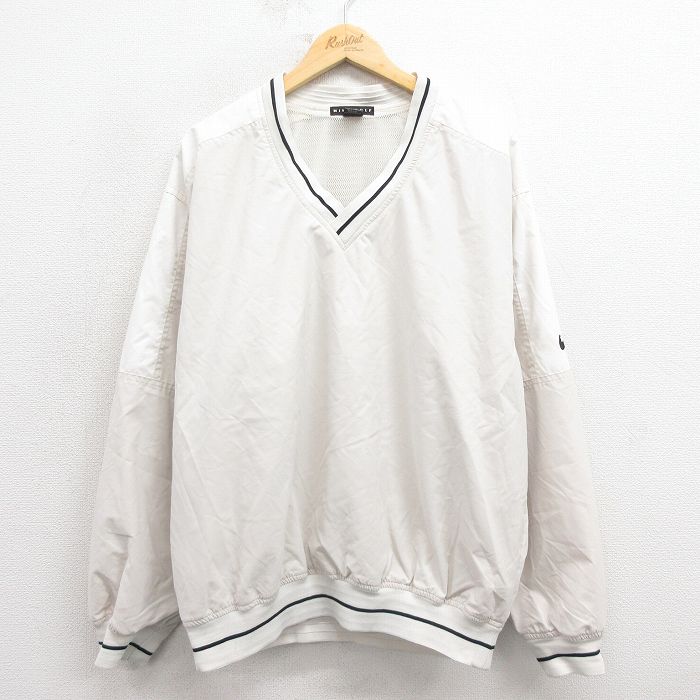 XL★古着 ナイキ NIKE 長袖 ジャケット メンズ ワンポイントロゴ Vネック 白 ホワイト 25oct25 中古 アウター ジャンパー ブルゾン