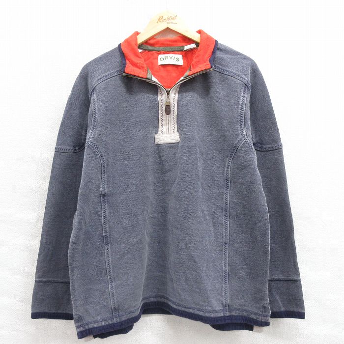 M★古着 オービス ORVIS 長袖 ハーフジップ ジャケット メンズ 鹿の子 コットン 紺 ネイビー 25oct25 中古 アウター ジャンパー ブルゾン
