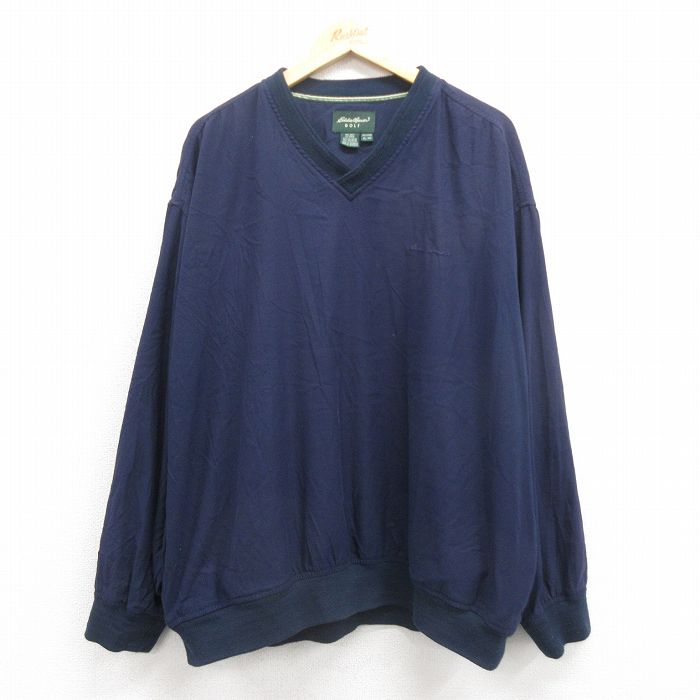 XL★古着 エディーバウアー 長袖 ジャケット メンズ ワンポイントロゴ 大きいサイズ Vネック 紺 ネイビー 25oct25 中古 アウター ジャンパー ブルゾン