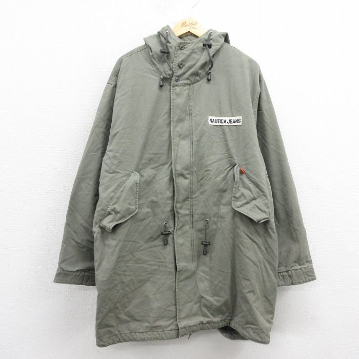 XL★古着 ノーティカ NAUTICA 長袖 ブランド ジャケット パーカー メンズ コットン 大きいサイズ ロング丈 薄緑 グリーン 内側キルティング 25oct25 中古 アウター ジャンパー ブルゾン